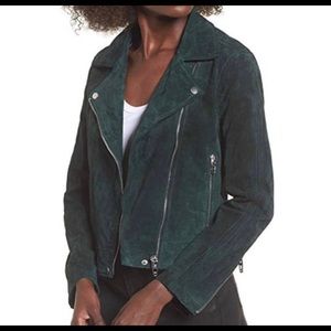 BlankNYC Suede Moto Jacket Asymmetric Zip front